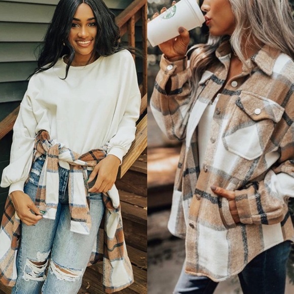 Shop_Fig Tops - New Plaid Oversized Flannel Shirt Jacket Shacket